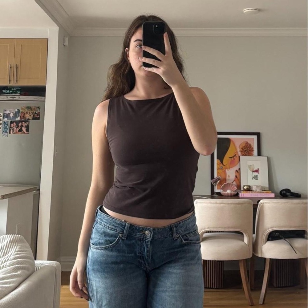 Reformation Dark Brown Sleeveless Crewneck Crop Tank